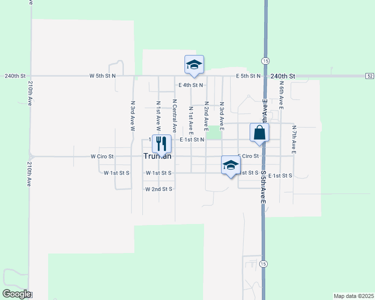 map of restaurants, bars, coffee shops, grocery stores, and more near 110 North 1st Avenue West in Truman
