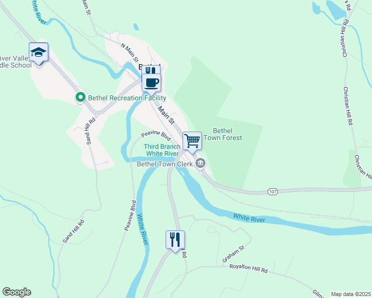 map of restaurants, bars, coffee shops, grocery stores, and more near in Bethel