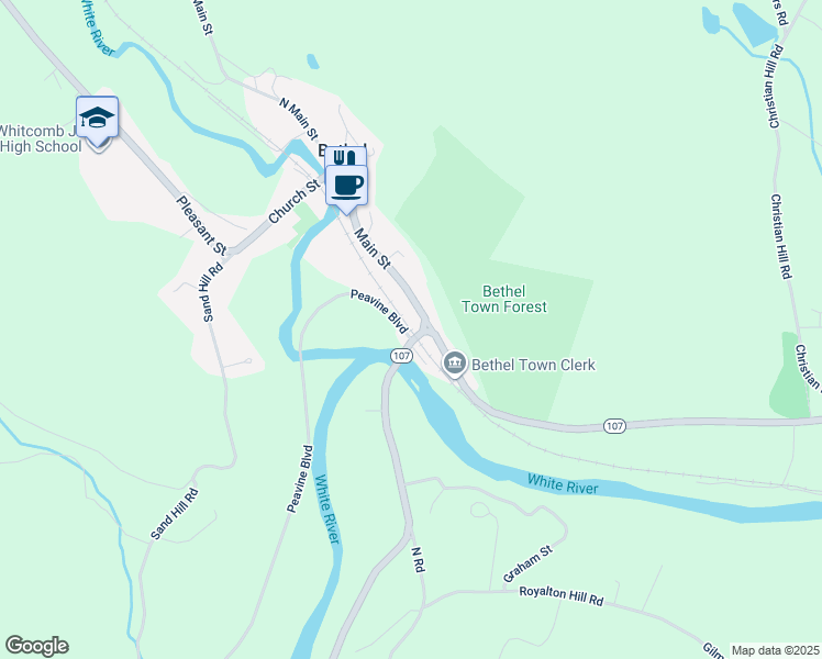 map of restaurants, bars, coffee shops, grocery stores, and more near 46 Peavine Boulevard in Bethel