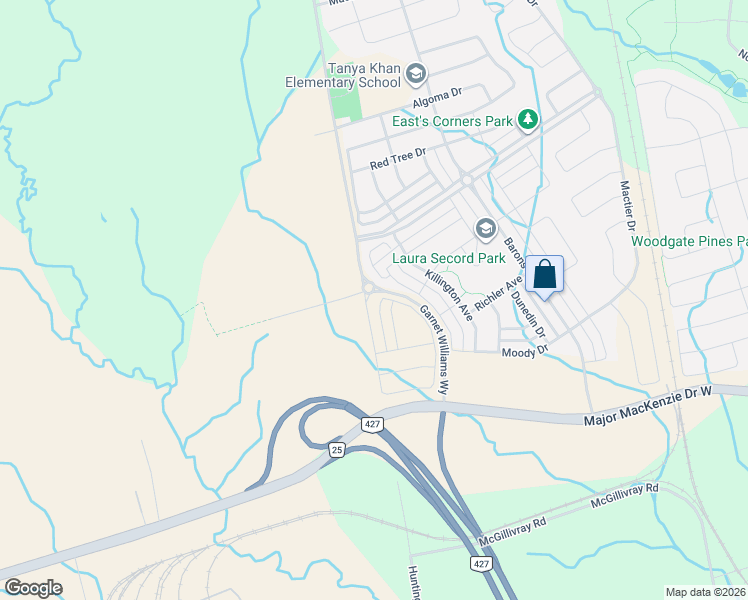 map of restaurants, bars, coffee shops, grocery stores, and more near 10243 Huntington Road in Vaughan