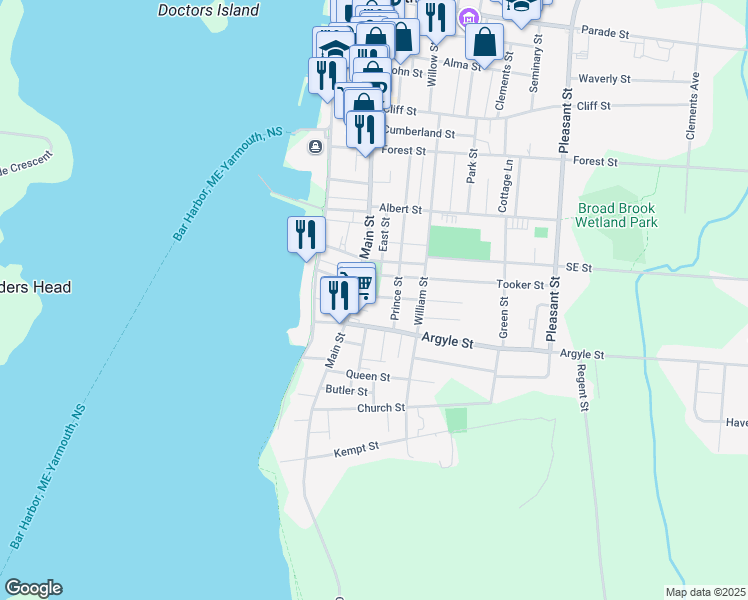 map of restaurants, bars, coffee shops, grocery stores, and more near 31 Barnard Street in Yarmouth