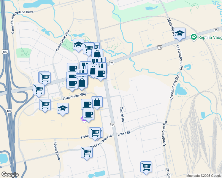 map of restaurants, bars, coffee shops, grocery stores, and more near 9085 Jane Street in Vaughan