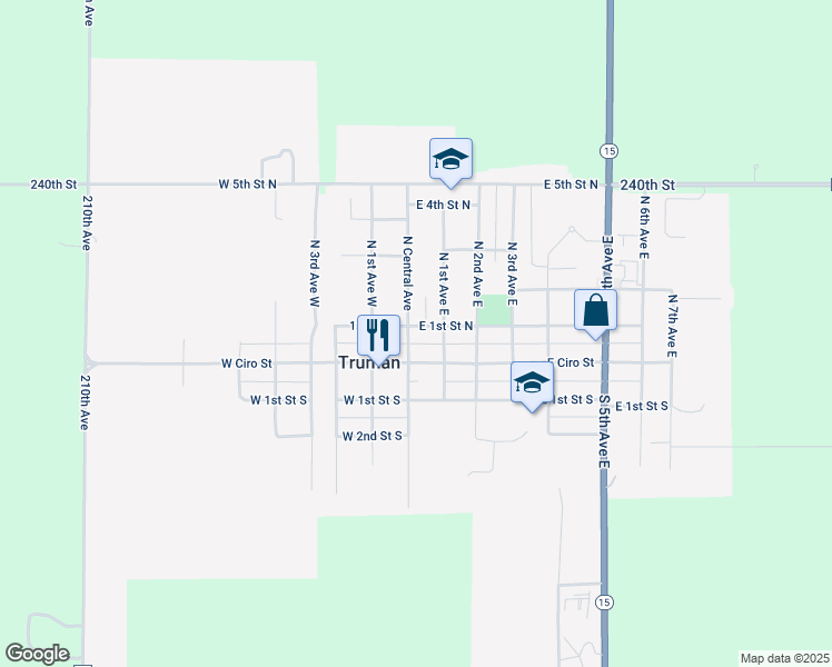 map of restaurants, bars, coffee shops, grocery stores, and more near 120 North Central Avenue in Truman