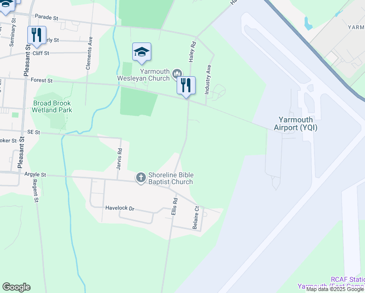 map of restaurants, bars, coffee shops, grocery stores, and more near Haley Road in Yarmouth