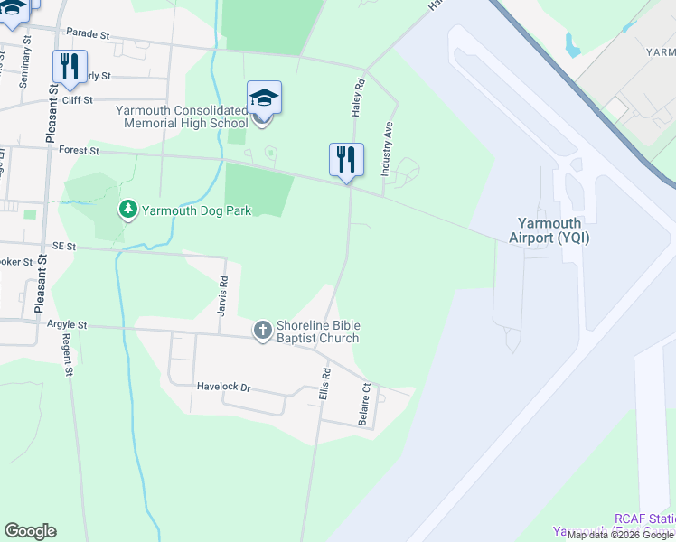 map of restaurants, bars, coffee shops, grocery stores, and more near 38 Haley Road in Yarmouth