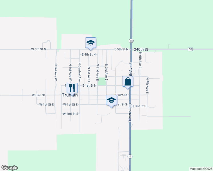 map of restaurants, bars, coffee shops, grocery stores, and more near East 1st Street North in Truman