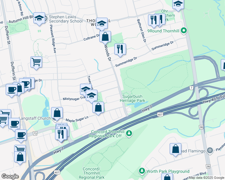 map of restaurants, bars, coffee shops, grocery stores, and more near 127 Bentwood Crescent in Vaughan