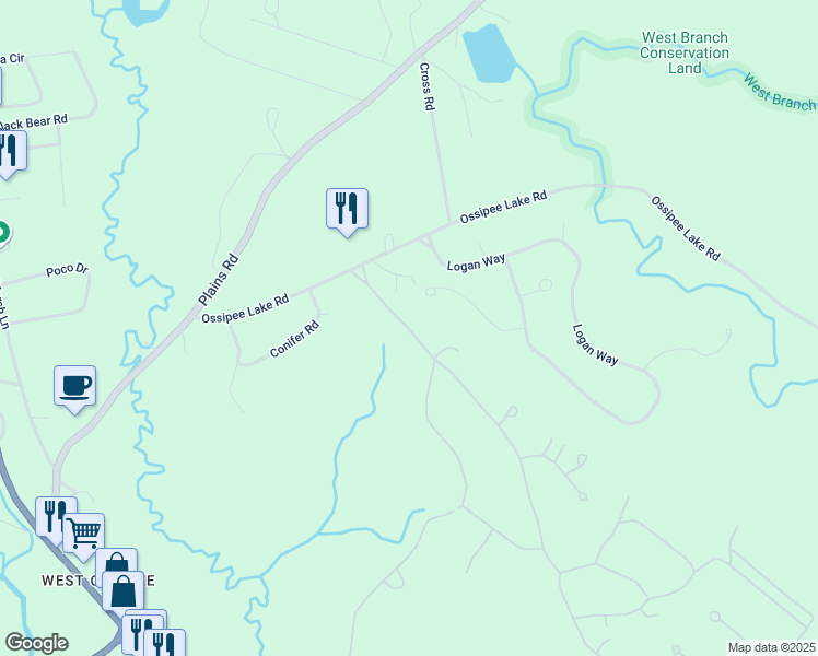 map of restaurants, bars, coffee shops, grocery stores, and more near 25 Old Mill Road in Freedom