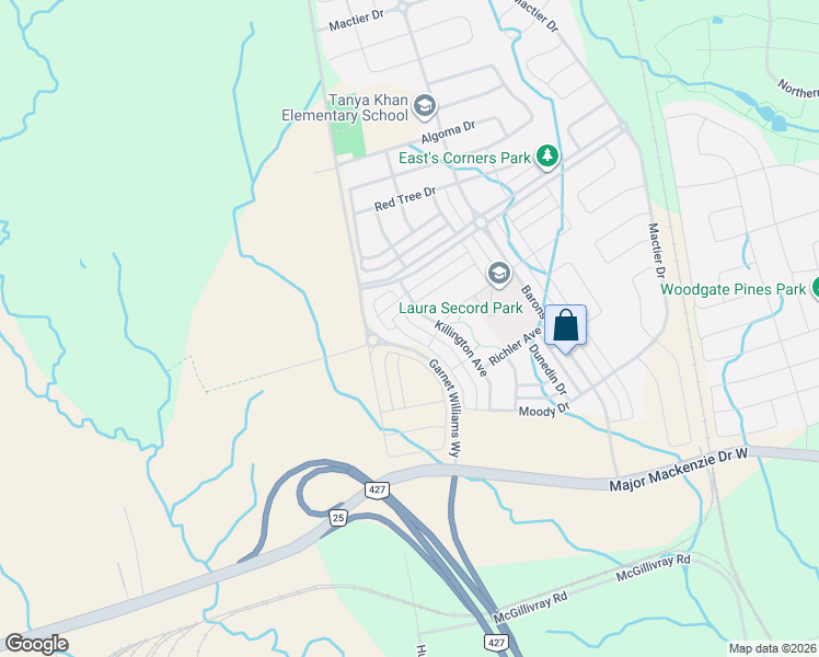 map of restaurants, bars, coffee shops, grocery stores, and more near in Vaughan