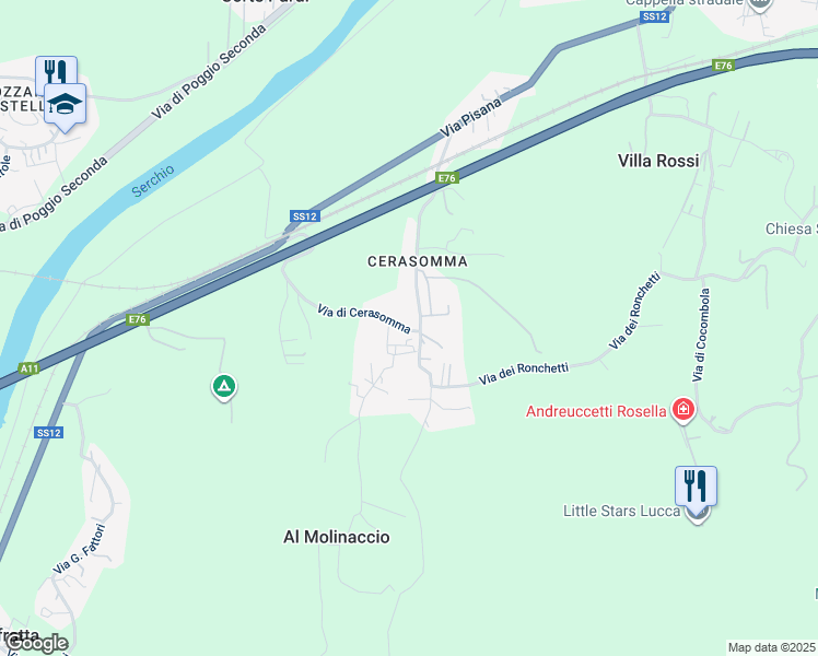 map of restaurants, bars, coffee shops, grocery stores, and more near 617-721 Via di Cerasomma in Lucca