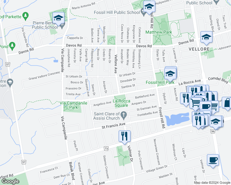 map of restaurants, bars, coffee shops, grocery stores, and more near 322 La Rocca Avenue in Vaughan