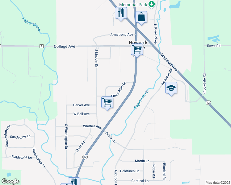 map of restaurants, bars, coffee shops, grocery stores, and more near 814 Ethan Allen Drive in Howards Grove