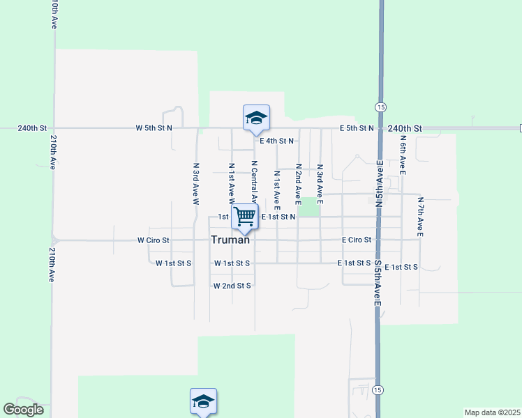 map of restaurants, bars, coffee shops, grocery stores, and more near 120 North Central Avenue in Truman