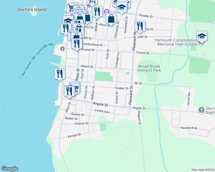 map of restaurants, bars, coffee shops, grocery stores, and more near in Yarmouth
