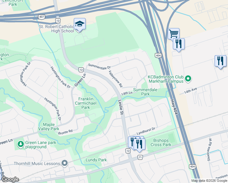 map of restaurants, bars, coffee shops, grocery stores, and more near in Markham