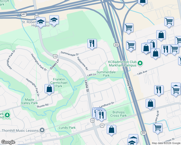map of restaurants, bars, coffee shops, grocery stores, and more near in Markham