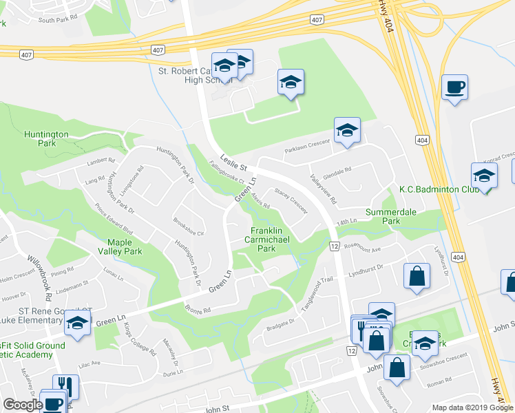 map of restaurants, bars, coffee shops, grocery stores, and more near 58 Alexis Road in Markham