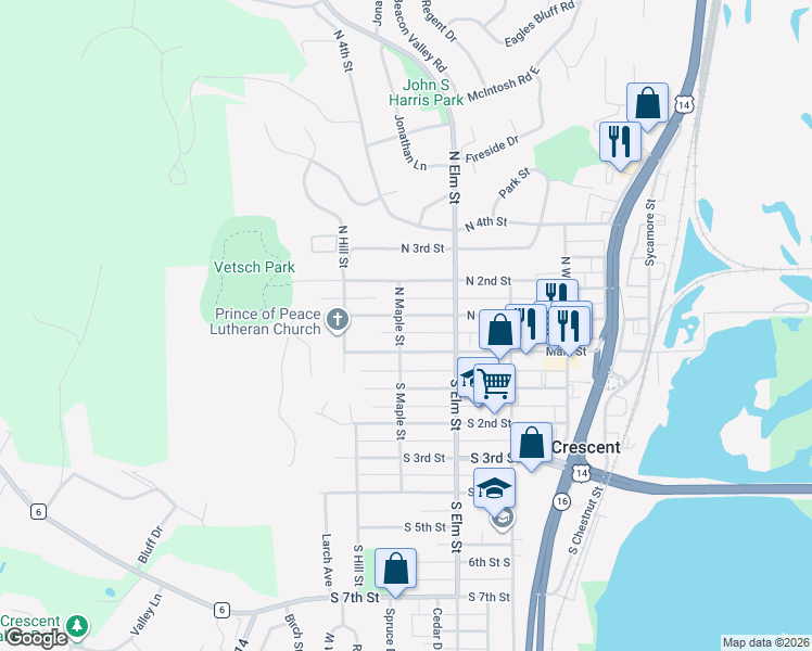map of restaurants, bars, coffee shops, grocery stores, and more near 523 North 1st Street in La Crescent
