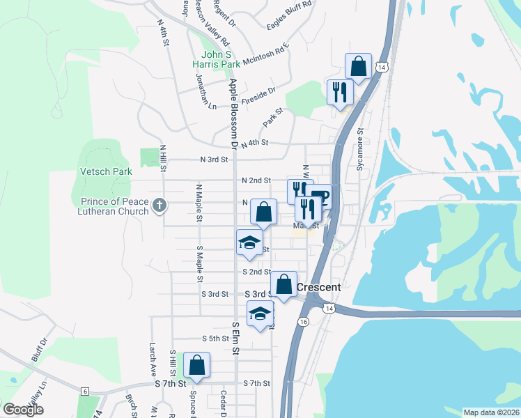 map of restaurants, bars, coffee shops, grocery stores, and more near 405 North 1st Street in La Crescent
