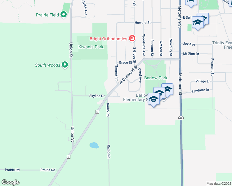 map of restaurants, bars, coffee shops, grocery stores, and more near 511 West Griswold Street in Ripon