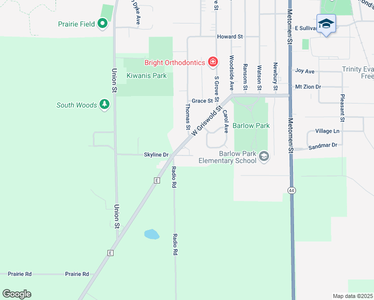 map of restaurants, bars, coffee shops, grocery stores, and more near 511 West Griswold Street in Ripon