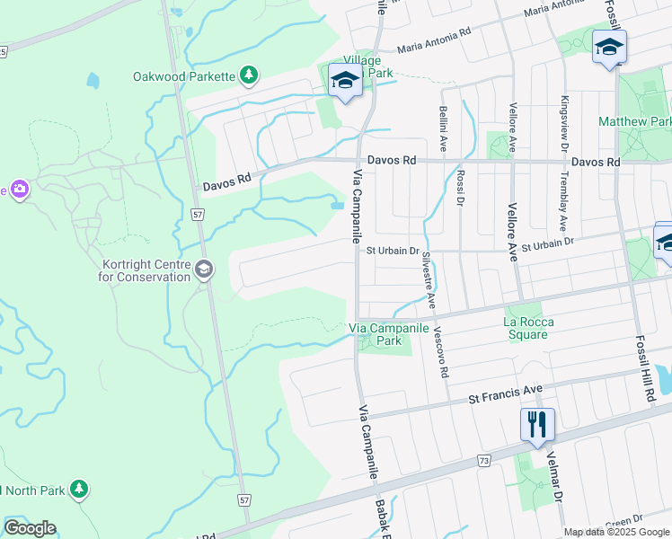 map of restaurants, bars, coffee shops, grocery stores, and more near 25 Grand Vellore Crescent in Vaughan