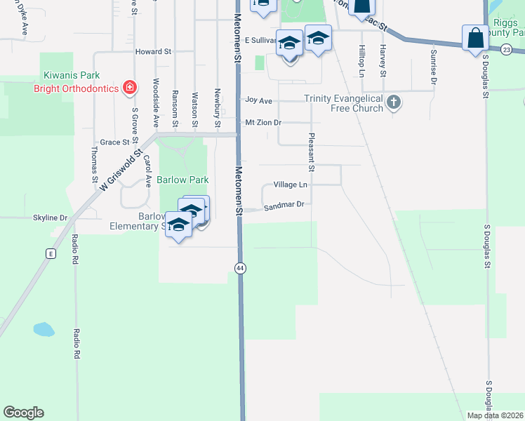map of restaurants, bars, coffee shops, grocery stores, and more near 329 Sandmar Drive in Ripon