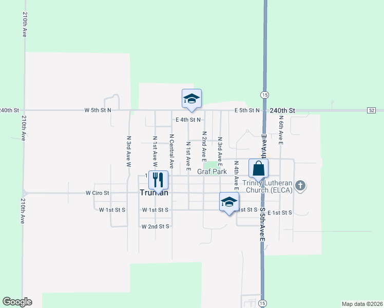 map of restaurants, bars, coffee shops, grocery stores, and more near 226 North 1st Avenue East in Truman