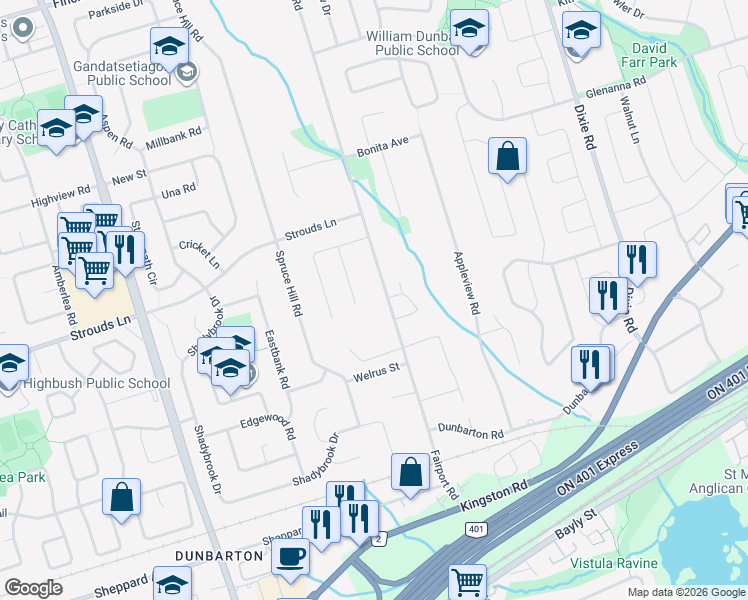 map of restaurants, bars, coffee shops, grocery stores, and more near 1812 Fairport Road in Pickering