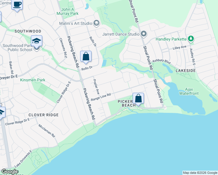 map of restaurants, bars, coffee shops, grocery stores, and more near 516 Ruthel Road in Ajax