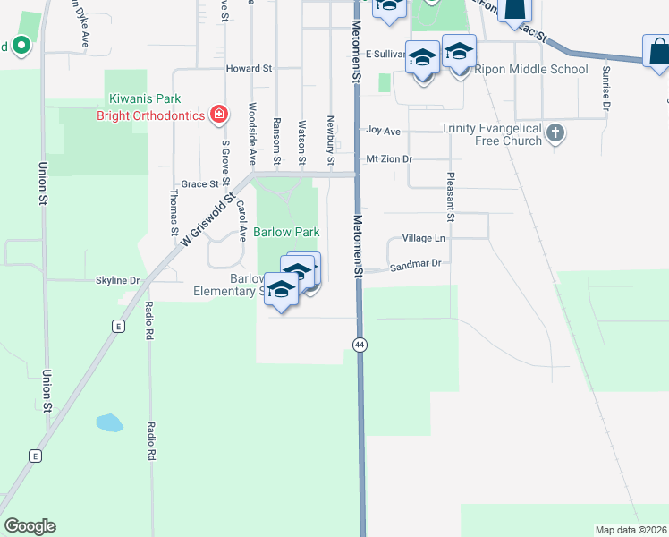 map of restaurants, bars, coffee shops, grocery stores, and more near 1107 Newbury Street in Ripon