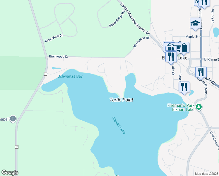 map of restaurants, bars, coffee shops, grocery stores, and more near 537 Elkhart Lake Dr in Elkhart Lake
