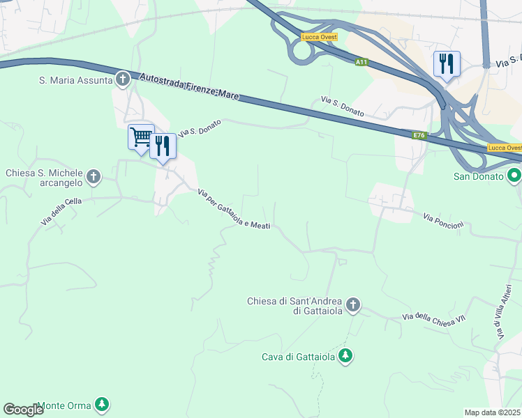 map of restaurants, bars, coffee shops, grocery stores, and more near 598/A Via per Gattaiola e Meati in Lucca