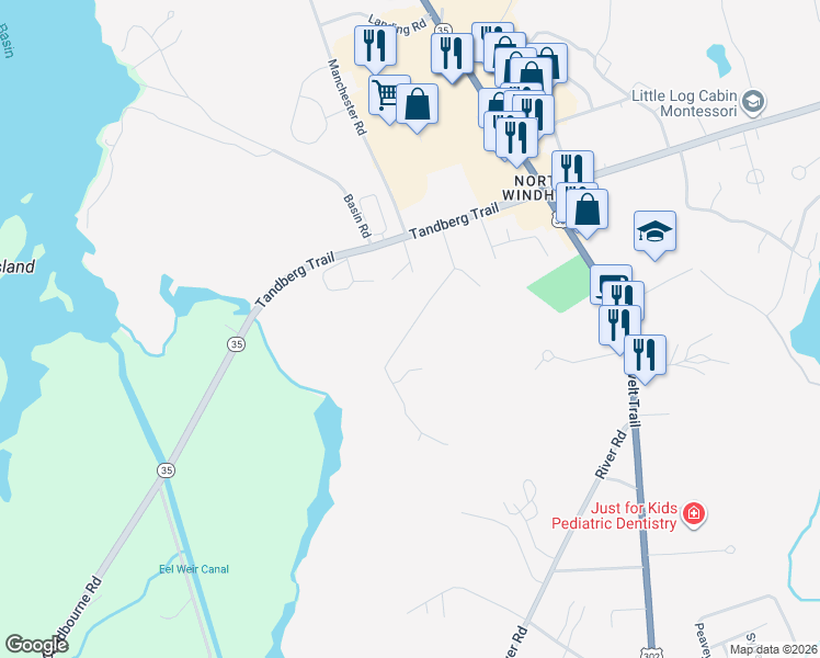map of restaurants, bars, coffee shops, grocery stores, and more near 50 Northwood Drive in Windham