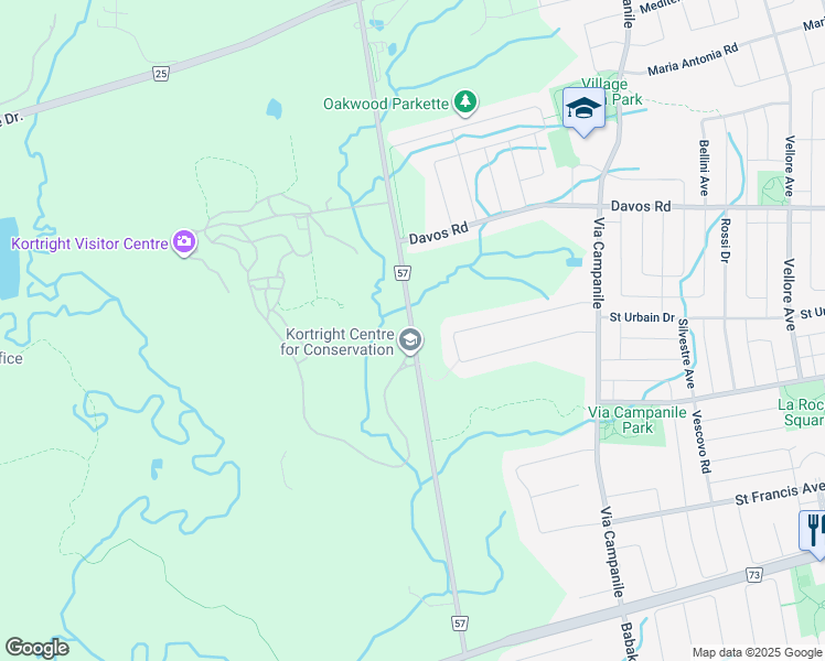 map of restaurants, bars, coffee shops, grocery stores, and more near Pine Valley Drive in Vaughan