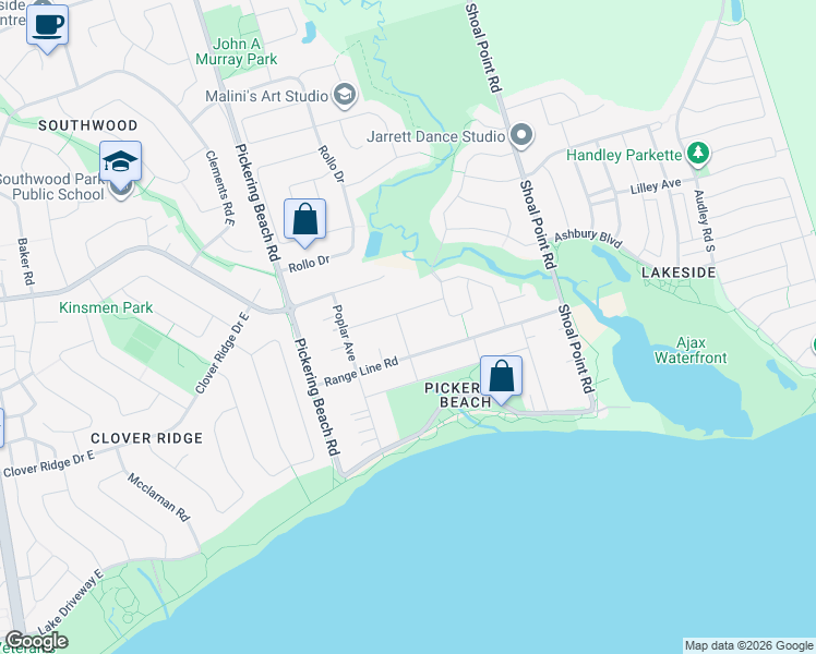 map of restaurants, bars, coffee shops, grocery stores, and more near 516 Ruthel Road in Ajax