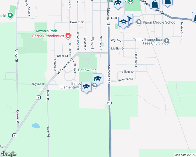 map of restaurants, bars, coffee shops, grocery stores, and more near 1107 Newbury Street in Ripon