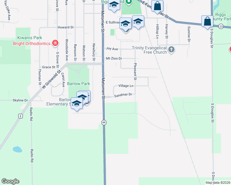 map of restaurants, bars, coffee shops, grocery stores, and more near 329 Sandmar Drive in Ripon