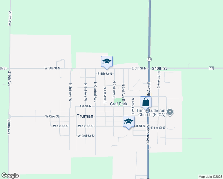 map of restaurants, bars, coffee shops, grocery stores, and more near 226 North 1st Avenue East in Truman