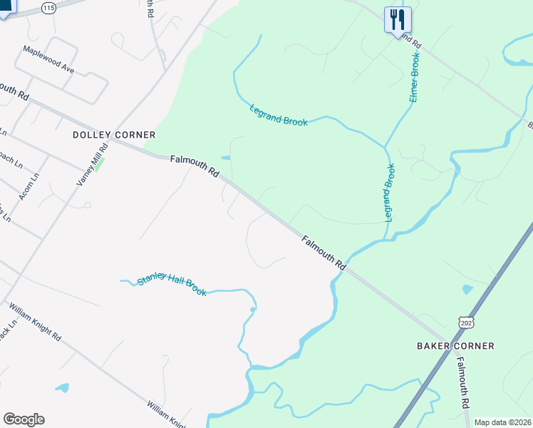 map of restaurants, bars, coffee shops, grocery stores, and more near 426 Falmouth Road in Windham