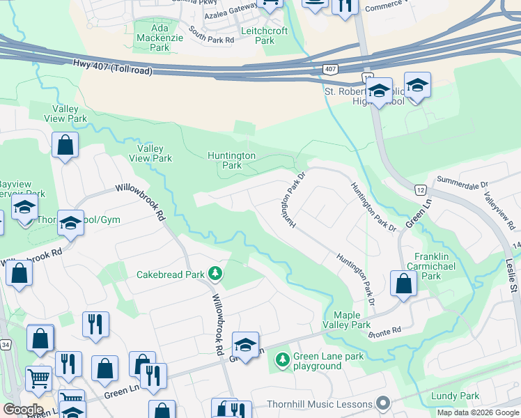 map of restaurants, bars, coffee shops, grocery stores, and more near 19 Lang Road in Markham