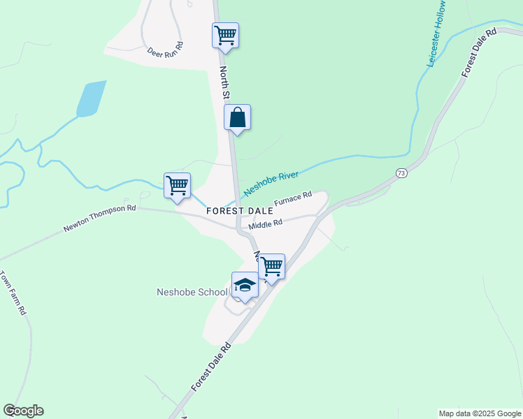 map of restaurants, bars, coffee shops, grocery stores, and more near 73 Furnace Road in Rutland County