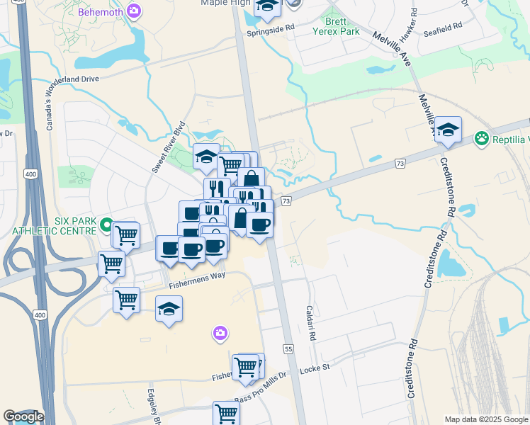 map of restaurants, bars, coffee shops, grocery stores, and more near 9100 Jane Street in Vaughan