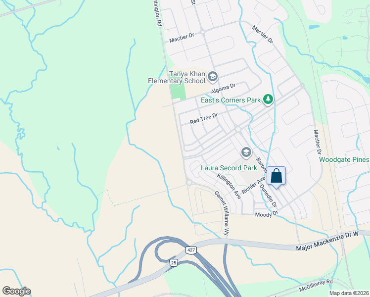 map of restaurants, bars, coffee shops, grocery stores, and more near 184 Kincardine Street in Vaughan