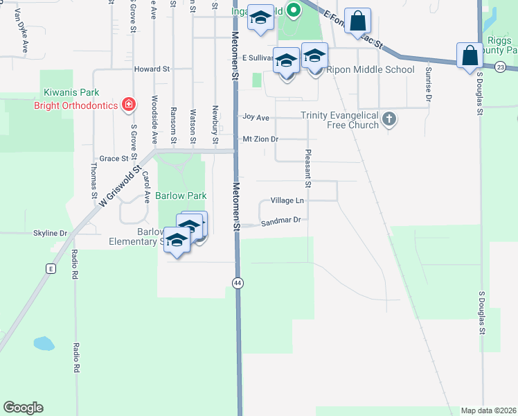 map of restaurants, bars, coffee shops, grocery stores, and more near 333 Ardmore Avenue in Ripon