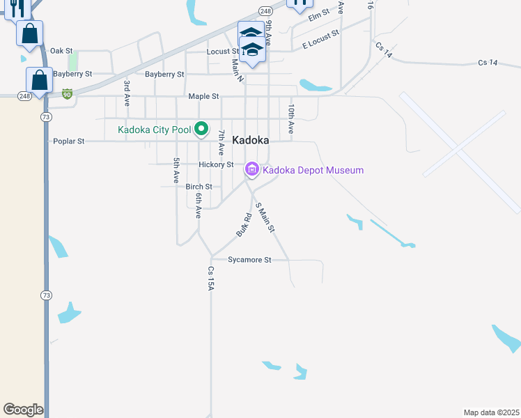 map of restaurants, bars, coffee shops, grocery stores, and more near South Main Street in Kadoka