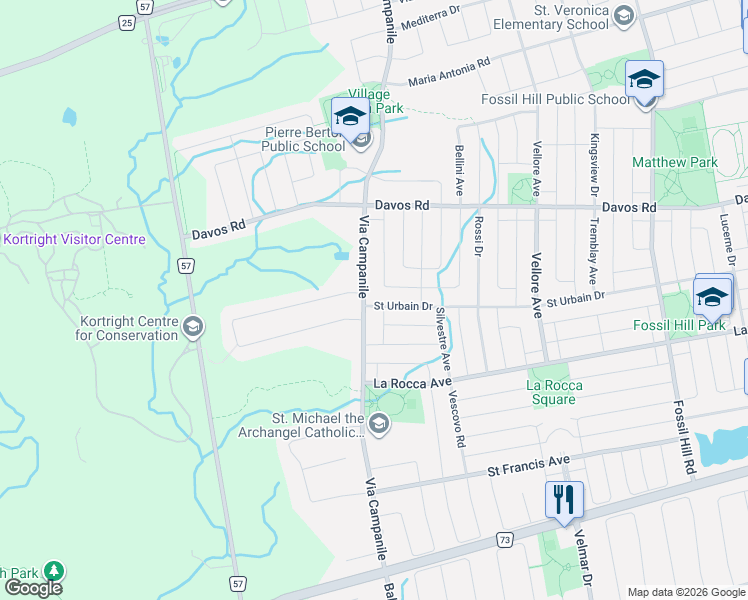 map of restaurants, bars, coffee shops, grocery stores, and more near 328 Saint Urbain Drive in Vaughan