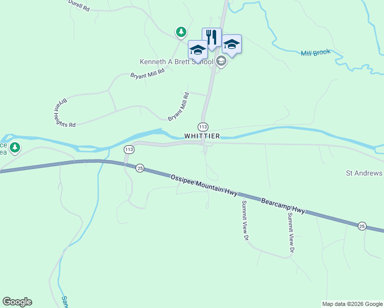 map of restaurants, bars, coffee shops, grocery stores, and more near 372 Whittier Road in Tamworth