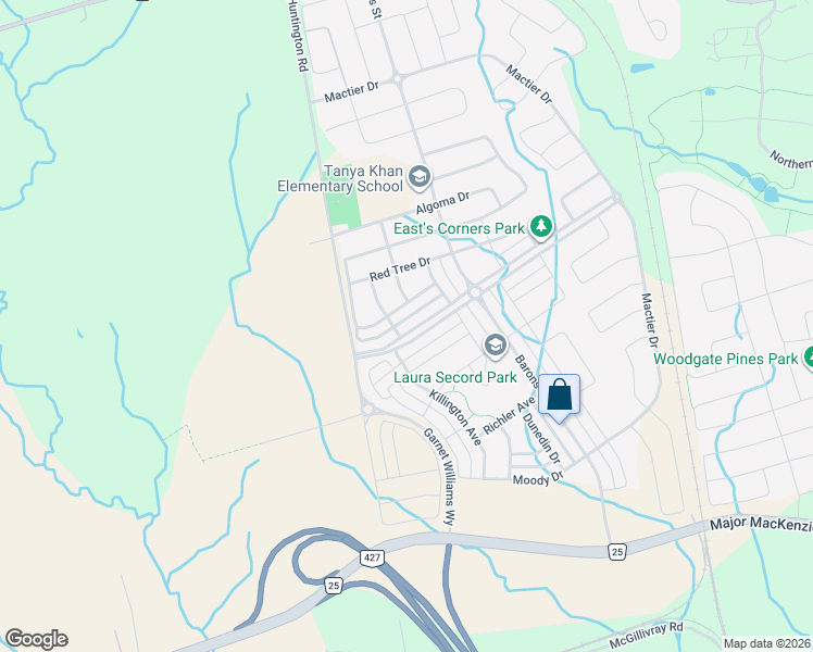 map of restaurants, bars, coffee shops, grocery stores, and more near 64 East's Corners Boulevard in Vaughan
