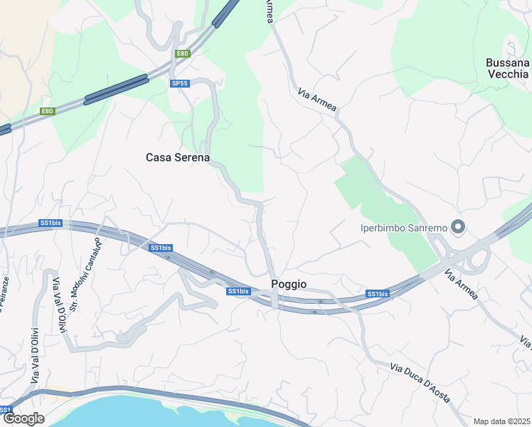 map of restaurants, bars, coffee shops, grocery stores, and more near 58 Via Ranceri in Sanremo